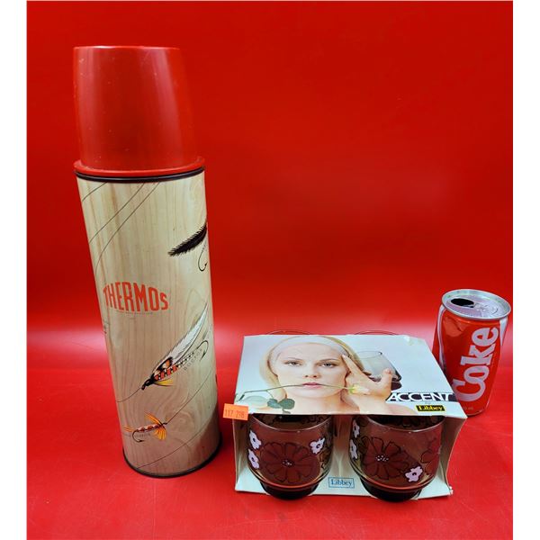 VTG Fishing Thermos & Libbey Glasses
