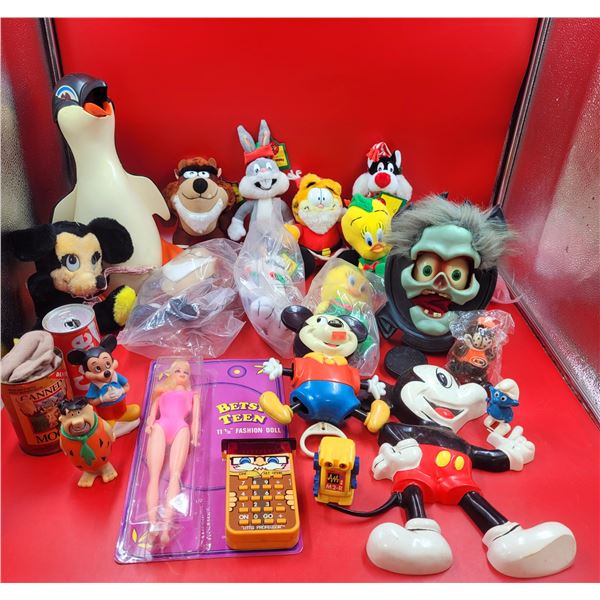 VTG Toy Lot of Mickey Mouse, Looney Tunes, Little Professor Calculator Etc.