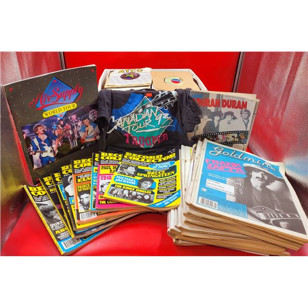 Music Magazines/Newspapers, Box of 45s, Concert Programs, & Trooper T-Shirt