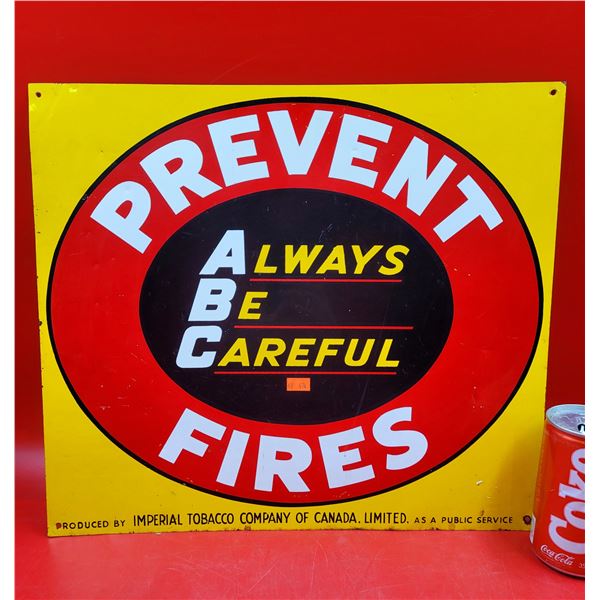Clean VTG Tin Prevent Fires By Imperial Tobacco Of Canada Advertising Sign