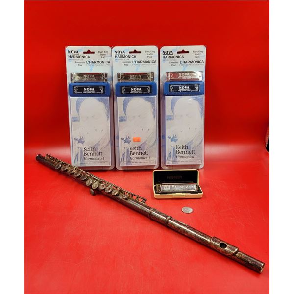 3 *New* Nova Keith Bennet Harmonicas, VTG Harmonica & Flute For Parts