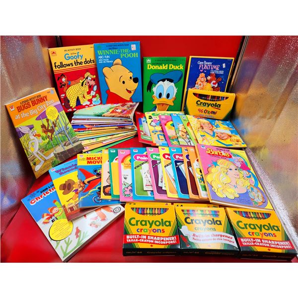 NOS Disney, Barbie and Misc. Book Lot w/ 4 Packs Of Crayola's
