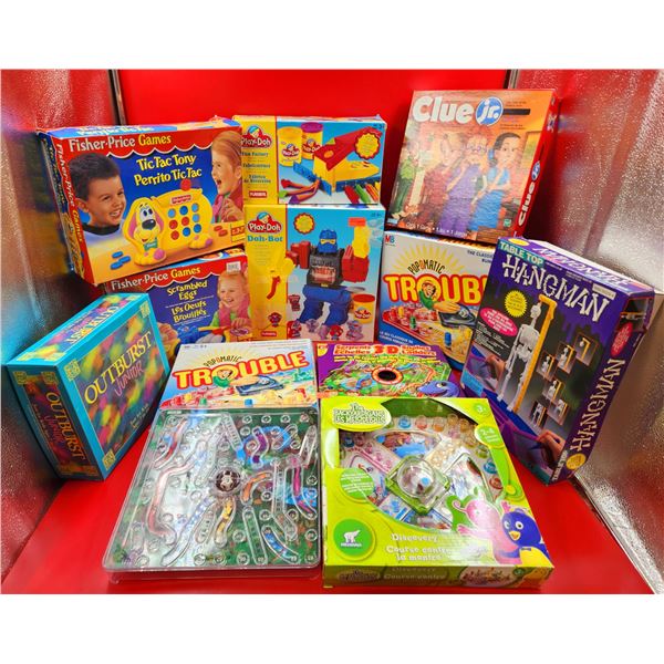 Large Lot Of Board Games (Trouble, Clue jr., Hangman, Tic-Tac Tony)