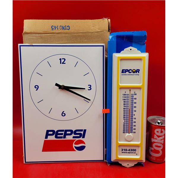 NOS Pepsi-Cola Clock and Thermometer