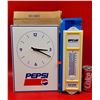 Image 1 : NOS Pepsi-Cola Clock and Thermometer