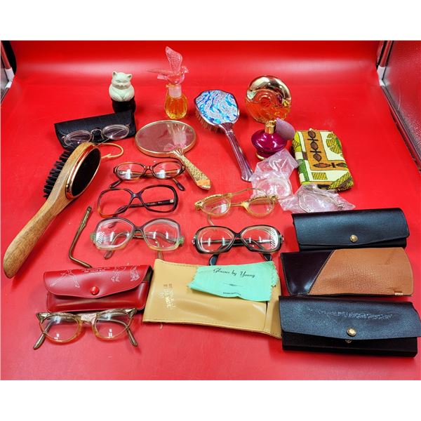 VTG Glasses, Handheld Mirror, & Brush Lot