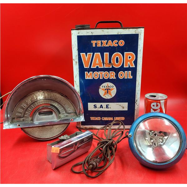 VTG Texaco Valor Motor Oil Tin, Speedometer, Ash Tray & Bulb