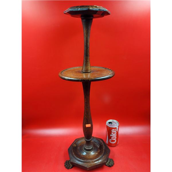 Antique Wooden Ash Tray w/ Metal Claw Feet