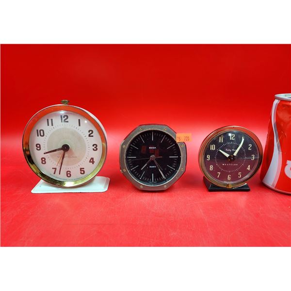 Swiza Audemars Royal Oak Quartz Steel Table Clock Made in Switzerland & 2 Westclox Table Clocks