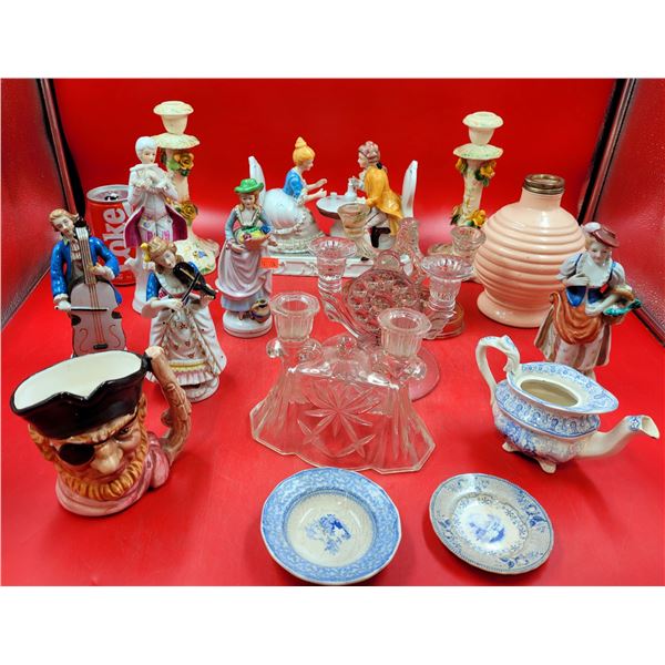 Porcelain Figurines, Glassware, & Toby Mug