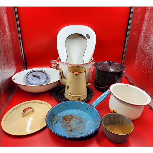 Enamelware Pots, Pans, & Bedpan