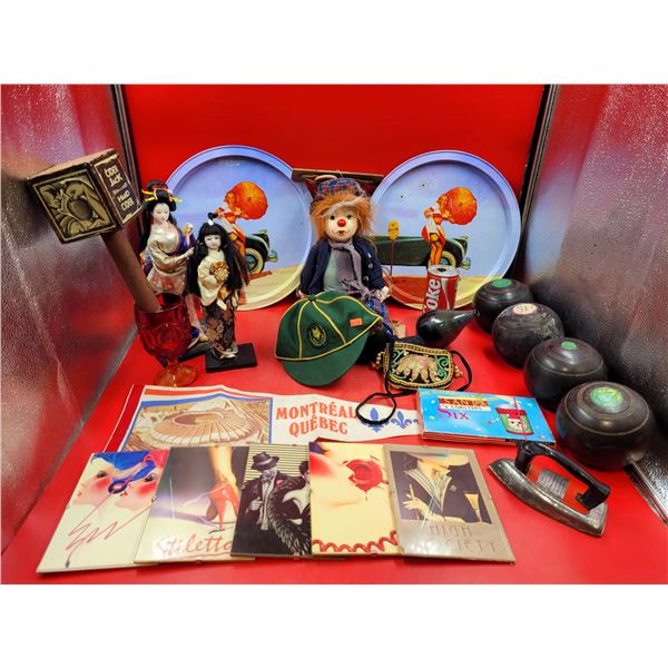 80's Prints, Pin-Up Girl Serving Platters, Lawn Bowls, Geisha Dolls, & More