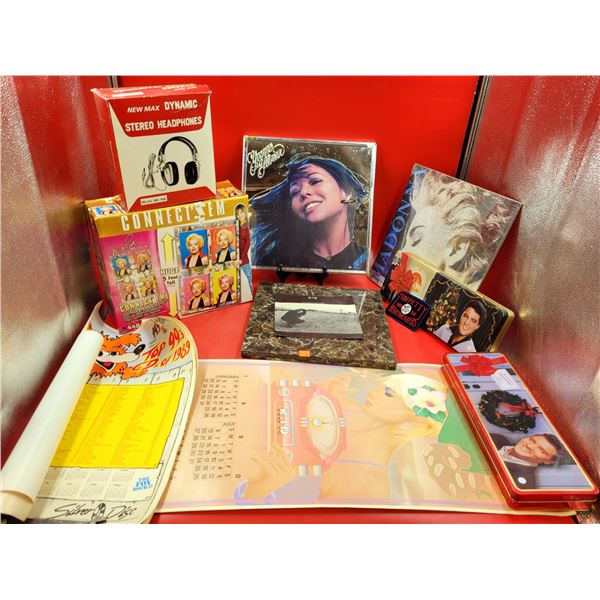 VTG Advertising Calendar, Vinyl Records, Marilyn Monroe Puzzle, Headphones, Elvis Boxes, & More