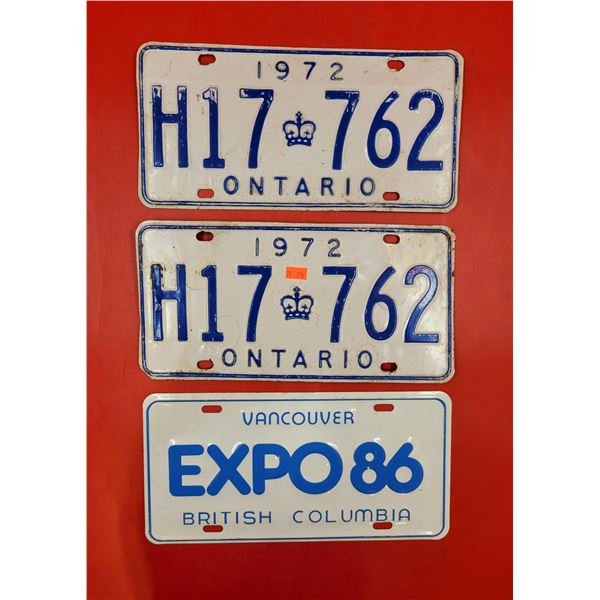 1970's Ontario License Plates & Expo 86 Souvenir License Plate