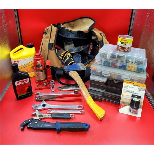 Assorted Tool Lot w/ Tool Bag & Organizers