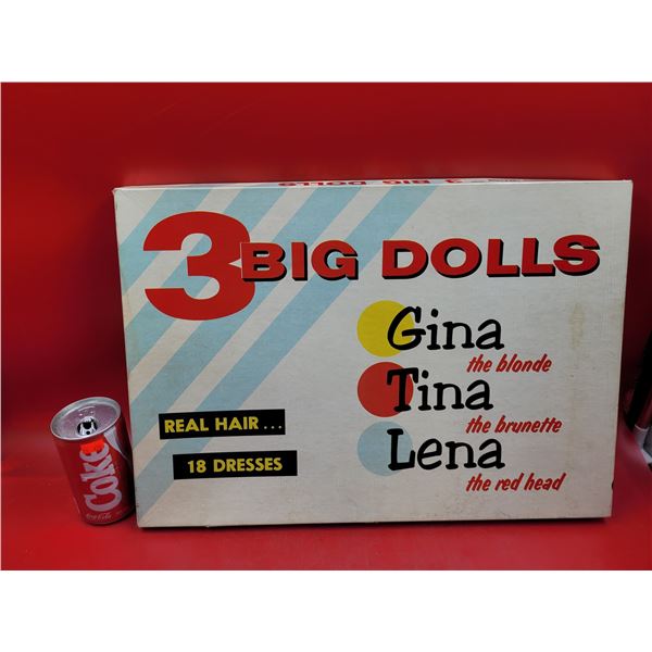 VTG 3 Big Dolls Paper Doll Set w/ Real Hair