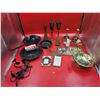 Image 1 : Miscellaneous Metal Lot w/ Cast Iron Pan & Brass Candleholders