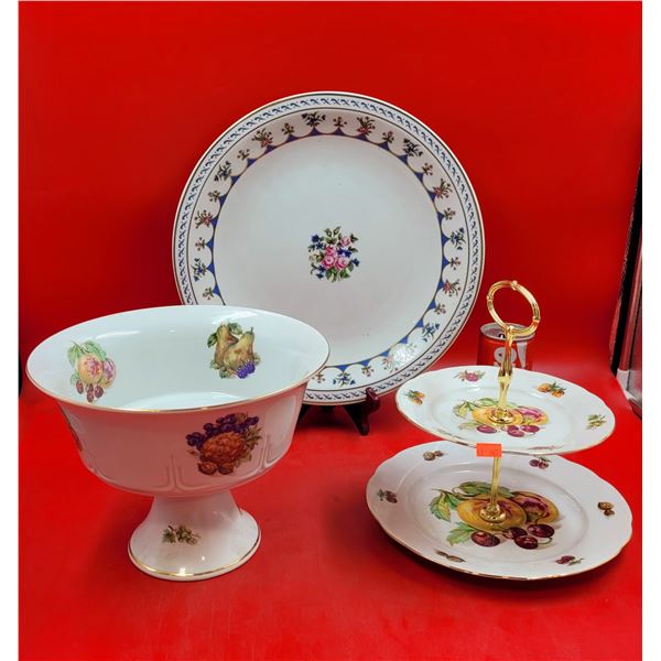Fine China Cake Stand, Plate, & Footed Bowl