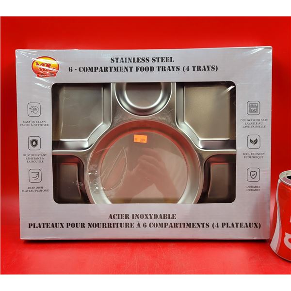 Stainless Steel 6-Compartment Food Trays