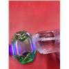 Image 2 : VTG Glassware Lot w/ Small Uranium Glass Dish & Etched Crystal Mouse Paperweight Made in Sweden