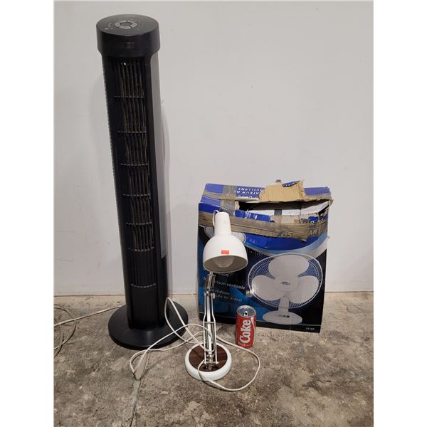 2 Fans and an Adjustable Metal Desk Lamp