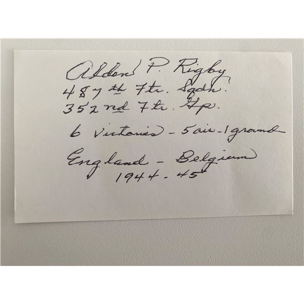 Alden P. Rigby signed note