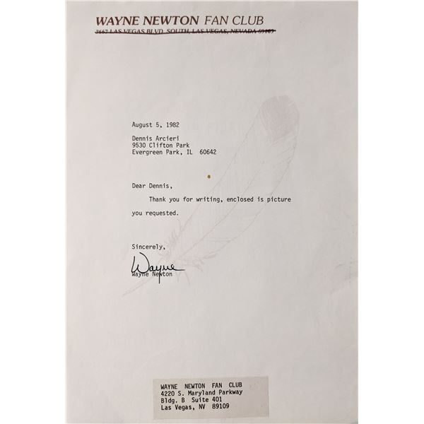 Wayne Newton signed letter