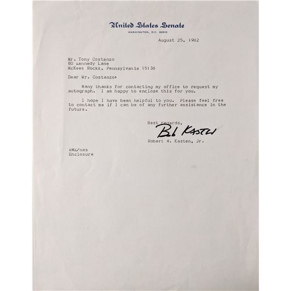 US Senator Robert W. Kasten, Jr. signed letter