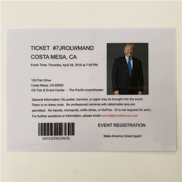 Donald Trump 2016 MAGA Rally Event Ticket California