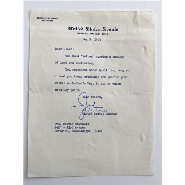 John C. Stennis signed letter