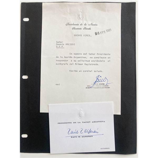 Argentina Pres. Senor R. Alfonsin signed letter