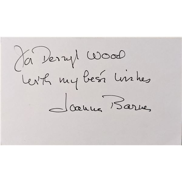 Actress  Joanna Barnes signed note