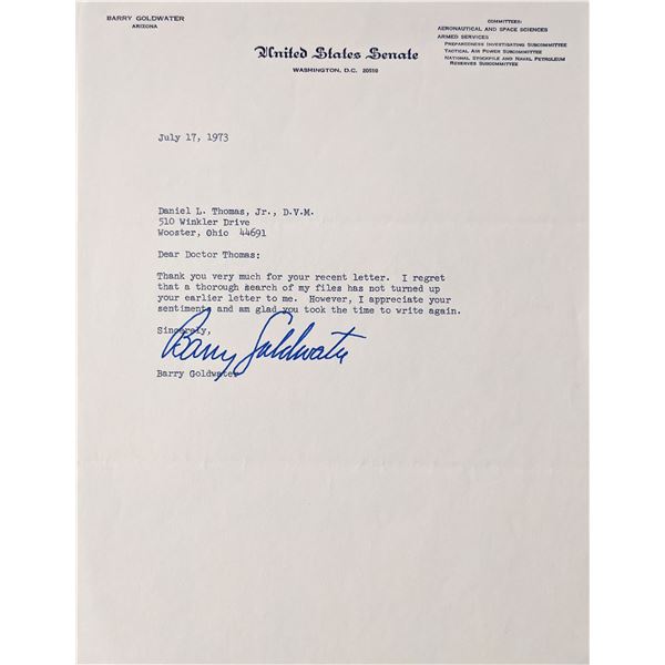 AZ Senator Barry Goldwater signed letter