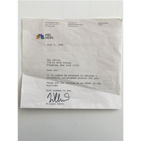 NBC Willard Scott signed letter