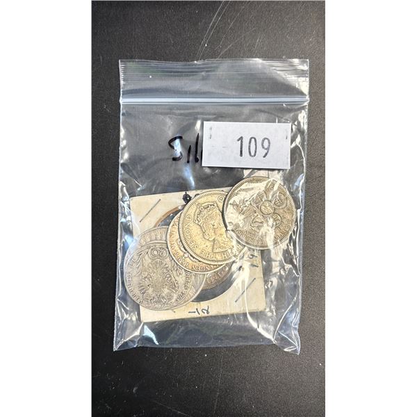6 ASSORTED SILVER COINS