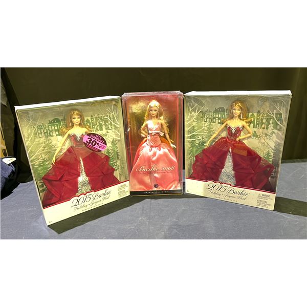 3 ASSORTED BARBIE DOLLS INCLUDING; BARBIE 2008 & 2015 HOLIDAY BARBIE