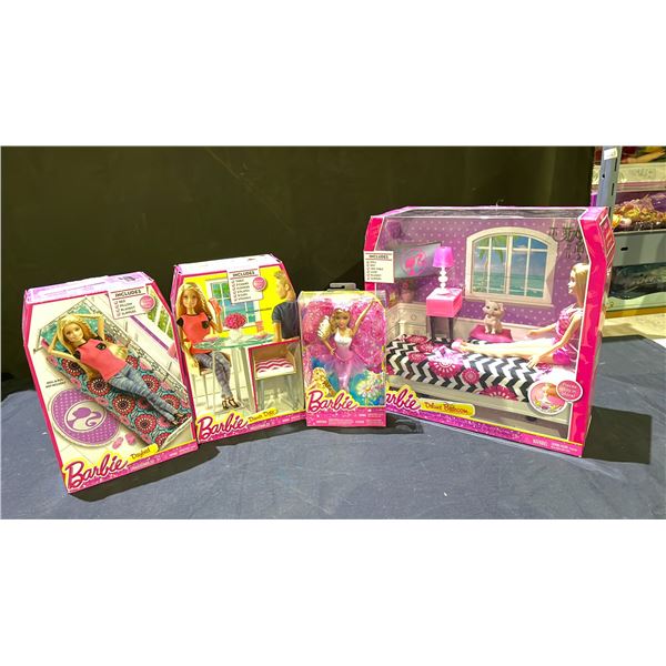 4 ASSORTED BARBIE DOLLS INCLUDING; DINNER DATE, DAYBED, DELUXE BEDROOM & MORE