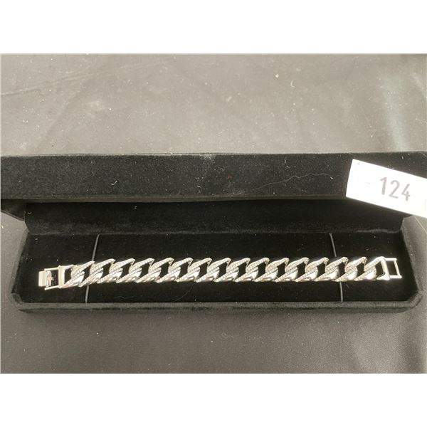 PLATINUM PLATED 14.0MM ICED OUT CUBAN LINK BRACELET - 8  LONG