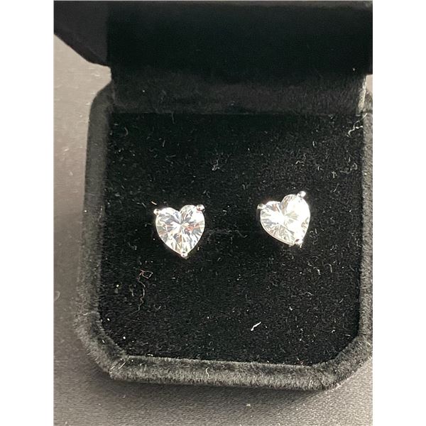 925S 2.0CT EACH MOISSANITE STUD EARRINGS, MOUNTED IN 925 STERLING SILVER WITH WHITE GOLD OVERLAY