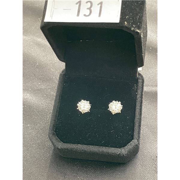 925S 1.0CT EACH MOISSANITE SNOWFLAKE STUD EARRINGS, MOUNTED IN STERLING SILVER WITH WHITE GOLD