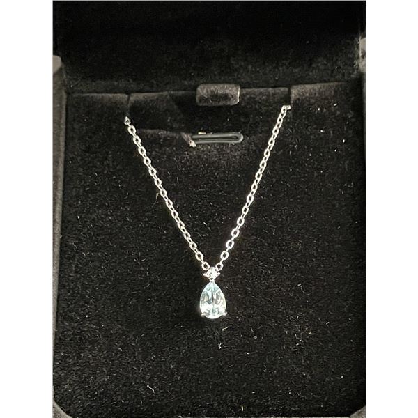 STERLING SILVER 1.0CT PEAR CUT SWISS BLUE TOPAZ NECKLACE, ADJUSTABLE CHAIN 16" TO 17" - MOUNTED IN