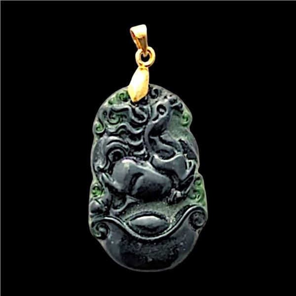 Antique Jade Horse Pendant with Untested Gold Bail
