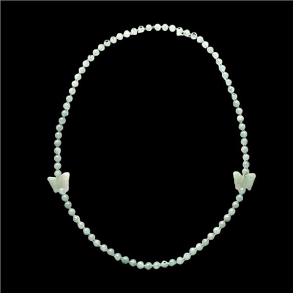 Green Jade Bead Carved Butterfly Necklace