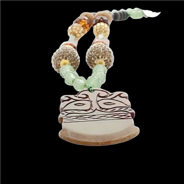 Brown Jade Carved Pendant with Tourmaline Gemstone Beaded Necklace