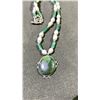 Image 2 : Antique 925 Pearl Jade Emerald Bead Necklace