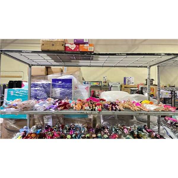 SHELF OF ASSORTED DOLLS INCLUDING; BARBIE, EVER AFTER HIGH & MORE