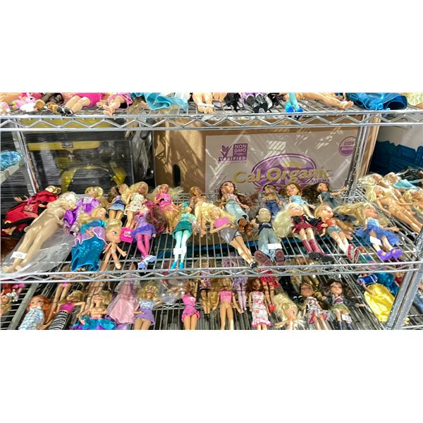 SHELF OF ASSORTED DOLLS INCLUDING; BARBIE, EVER AFTER HIGH & MORE