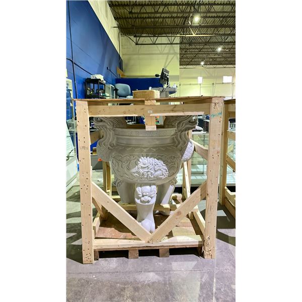 LARGE CHINESE DRAGON MOTIF HEAVILY HAND CARVED CLAW FOOT MARBLE PLANTER STAND 48"H X 46"L X 32"W