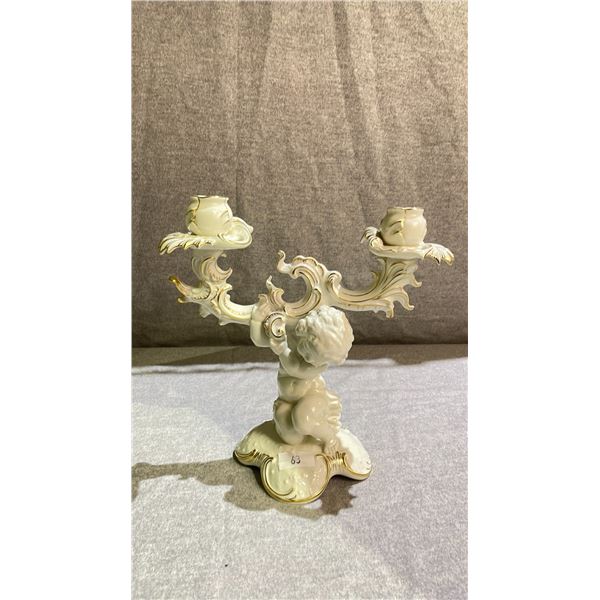 HUTSCHENREUTHER SELB KARL TUTTER CHERUB MOTIF PORCELAIN CANDLE HOLDER 11" TALL