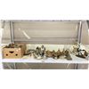 Image 1 : SHELF OF ASSORTED ANTIQUES INCLUDING; LIGHT FIXTURES, CANDLE COVERS, ASH TRAY & MORE